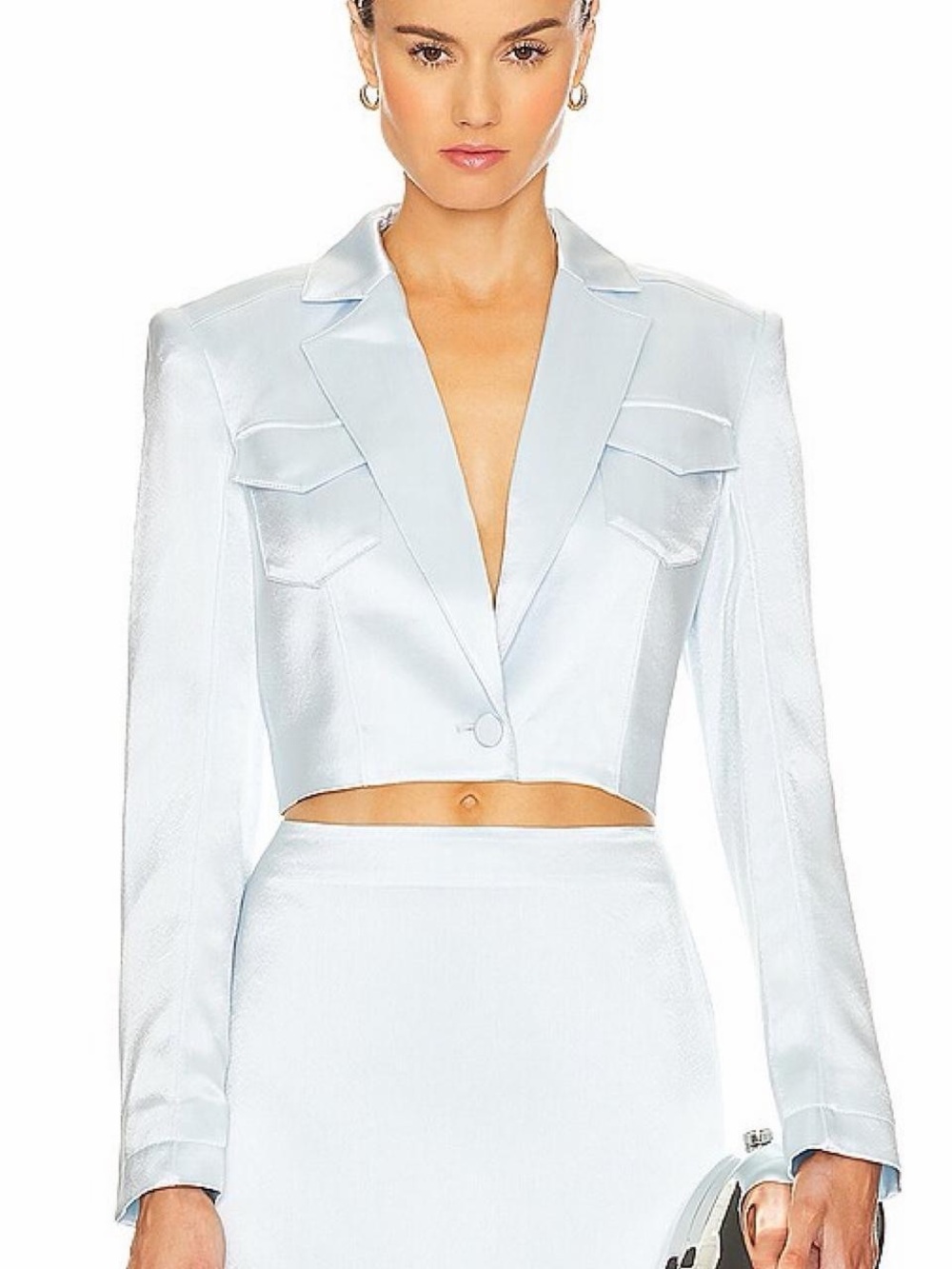 cinq a sept Light Blue Satin Cropped Blazer